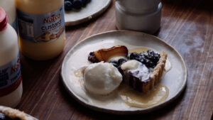 Plum, Blueberry & Walnut Tart with Norco Cape Byron Ice Cream