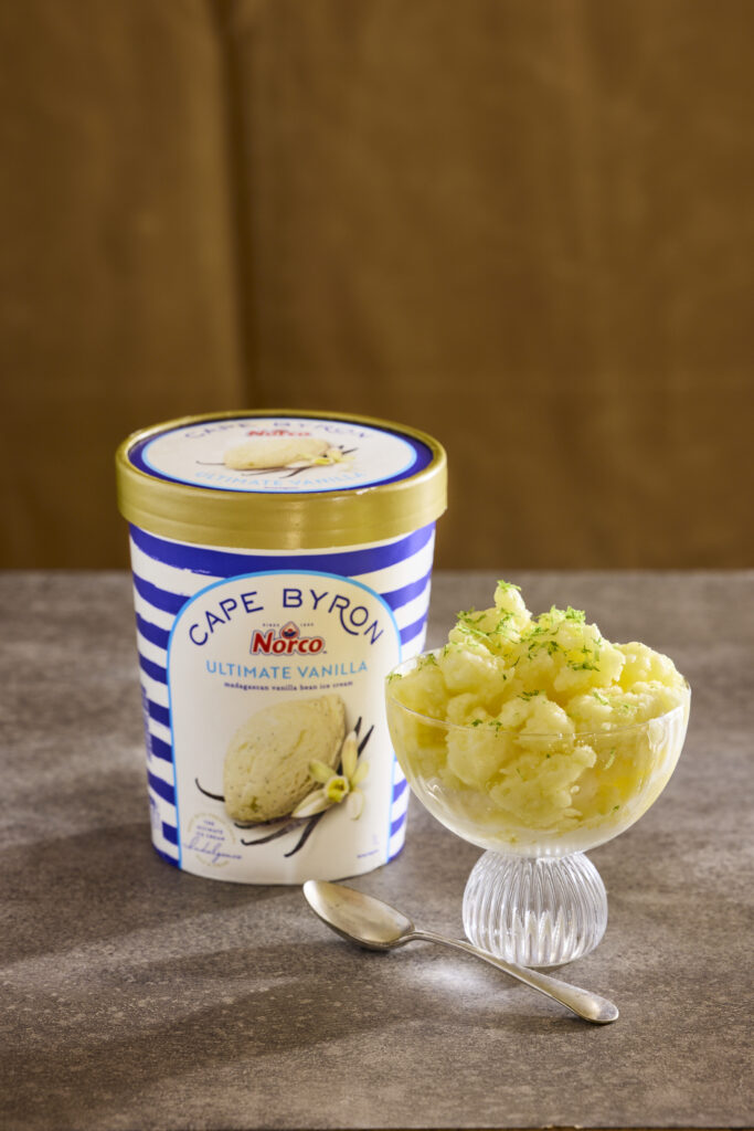 Vanilla Ice Cream with Tropical Granita & Lime by Louis Tikaram